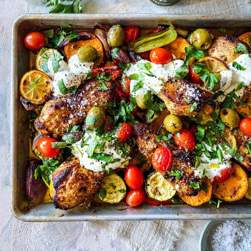 Chicken & Sweet Potato Tzatziki Tray Bake