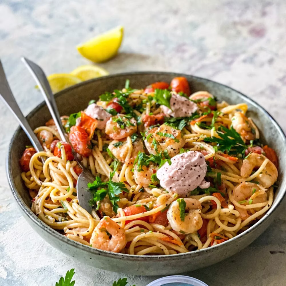 Prawn and Taramosalata Pasta