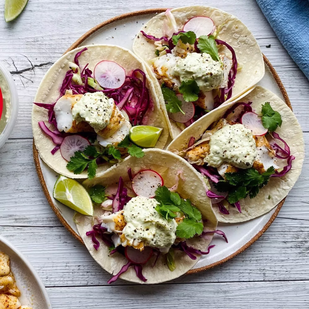 Fish Tacos with Spicy Jalapeno, Garlic & Parsley