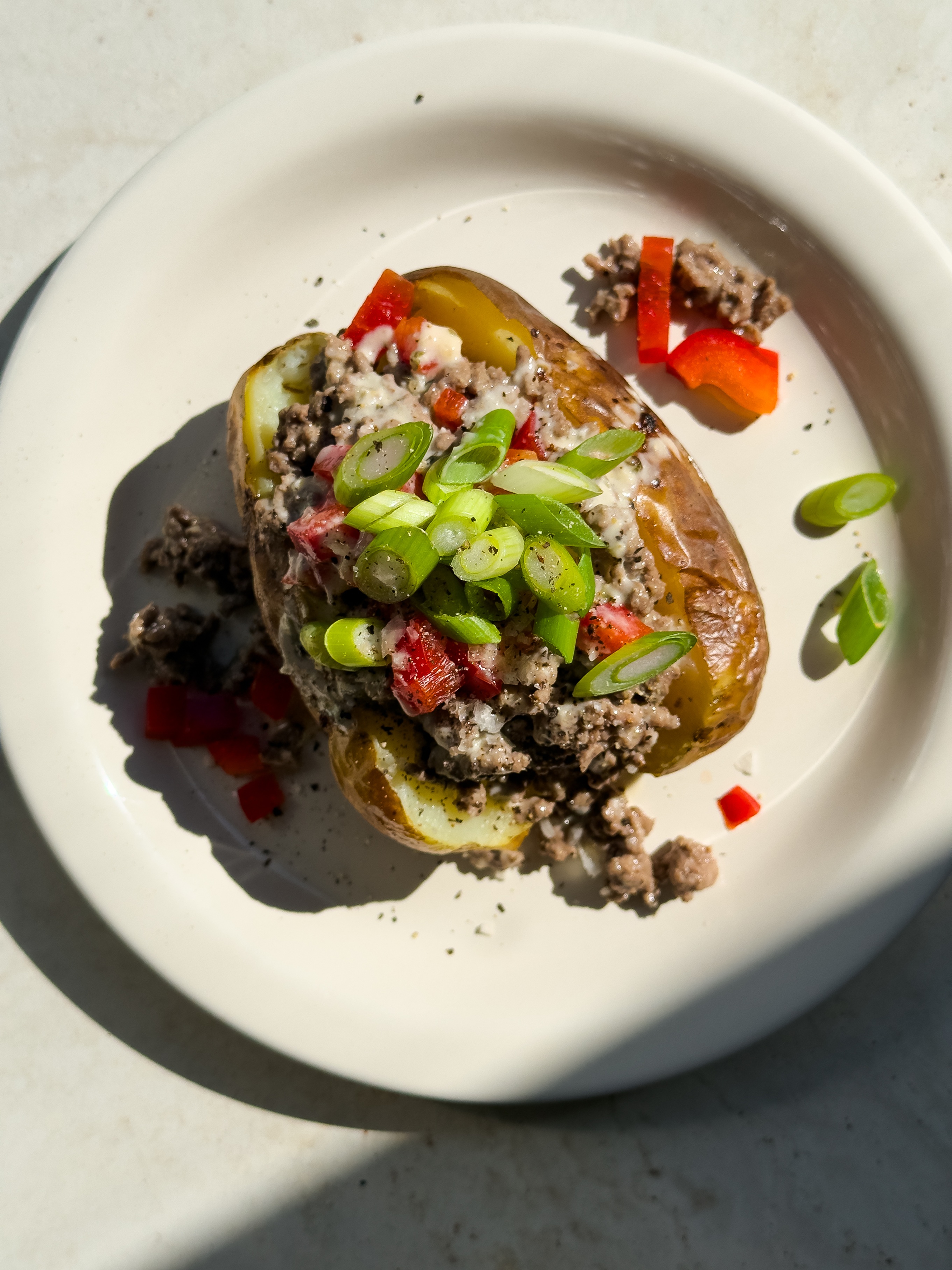 High Protein Loaded Baked Potato with French Onion & Fetta Dip 