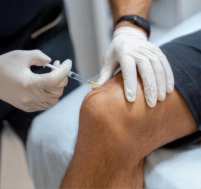 Consultant reviewing a knee X-ray with a patient