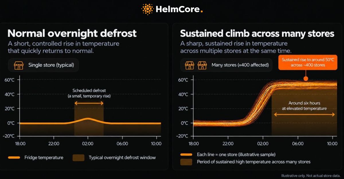 HelmCore graphic on the French supermarket refrigeration cyber attack and the window to act