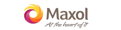 Maxol brand logo with stylized circular swirl in orange, pink, and yellow next to the text 'Maxol' and the tagline 'At the heart of it'.