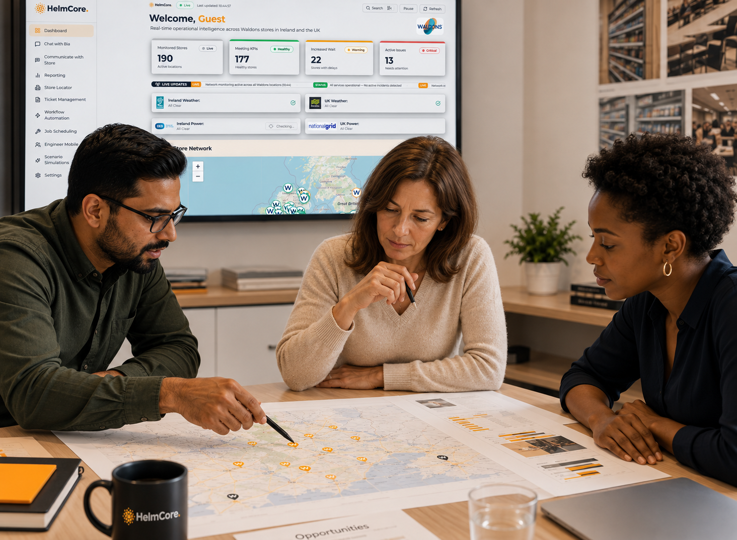man and 2 women in boardroom at meeting