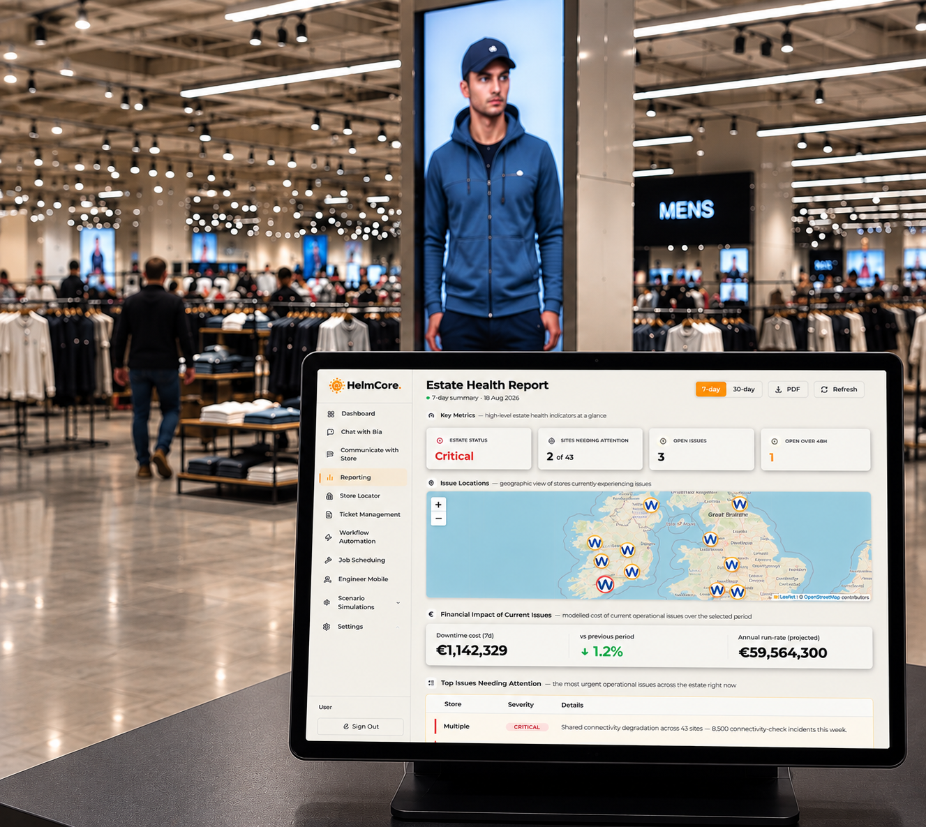 Computer showing shop operations on a computer screen in a clothing store