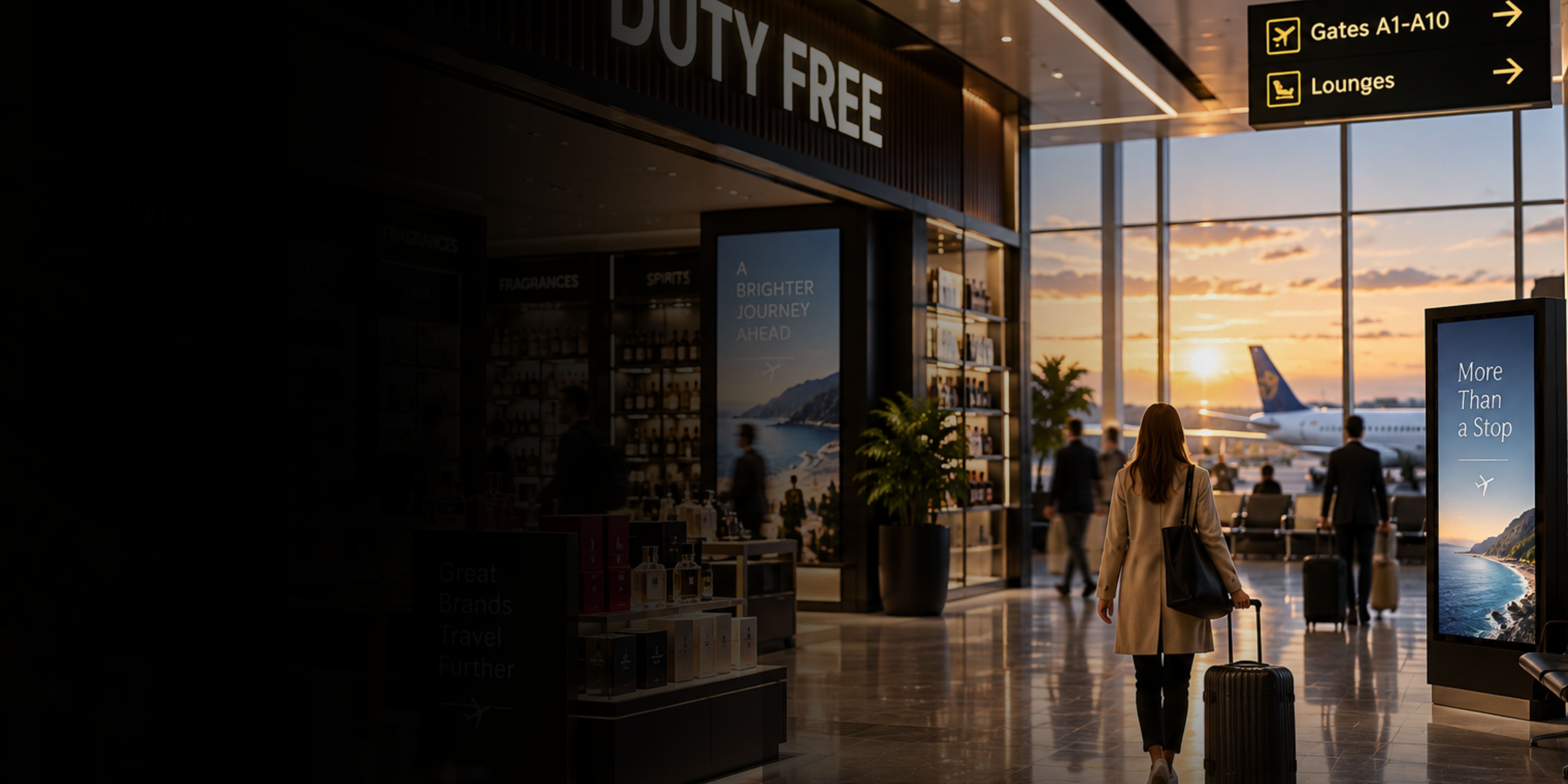 Airport duty free with travellers in the background