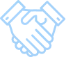 Icon of two hands shaking, symbolizing agreement or partnership, in light blue color with geometric style.