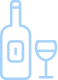 Minimalistic blue outline of a bottle and a wine glass side by side on a white background.