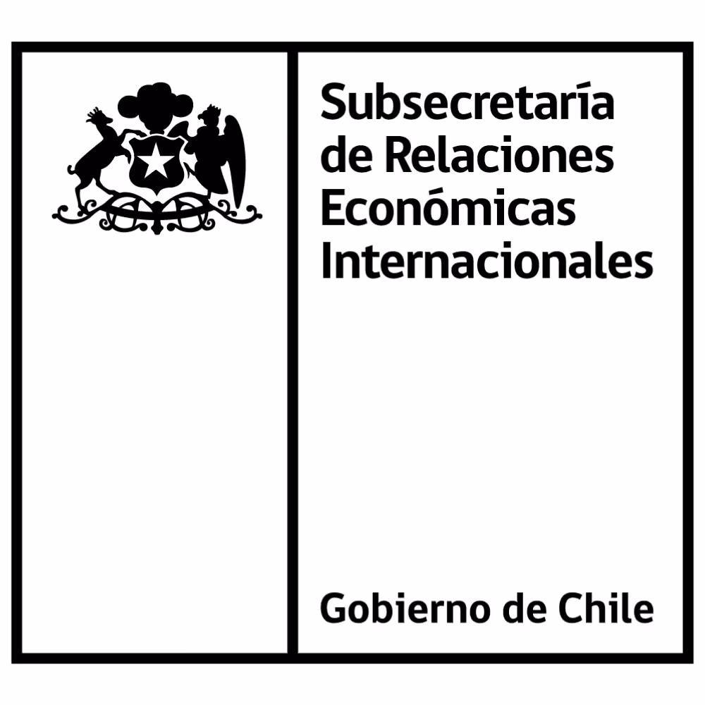 Logo of the Chilean government with a coat of arms featuring a star, a huemul, and a condor, alongside the text 'Subsecretaría de Relaciones Económicas Internacionales Gobierno de Chile'.
