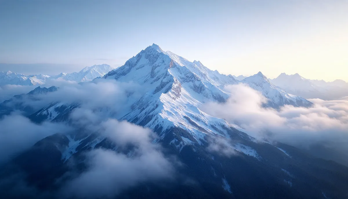 Backpacker walking on snowy mountain trail