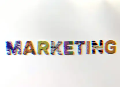 The word MARKETING in large colourful 3D letters