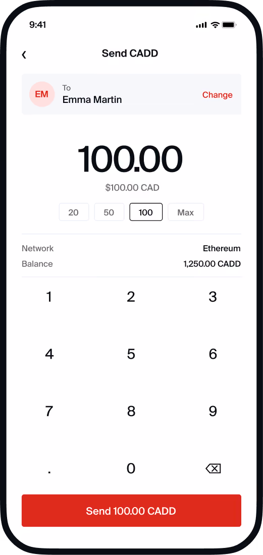 CADD wallet send screen