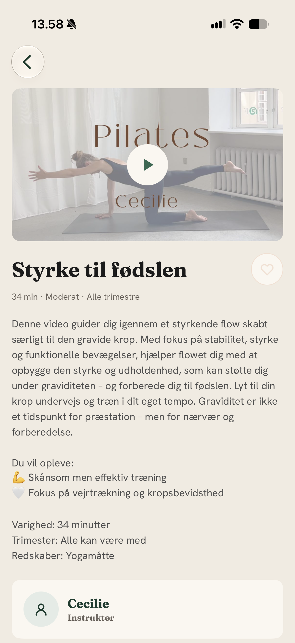 MammaGo app: træningsvideoen Styrke til fødslen med Cecilie