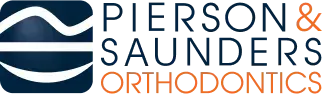 Logo featuring a stylized white wavy line inside a blue circle next to text reading 'Pierson & Saunders Orthodontics' with 'Pierson & Saunders' in dark blue and 'Orthodontics' in orange.