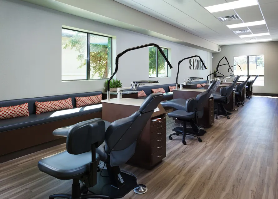 Treatment chairs in the open bay at the Pierson & Saunders Orthodontics Alamo Ranch office