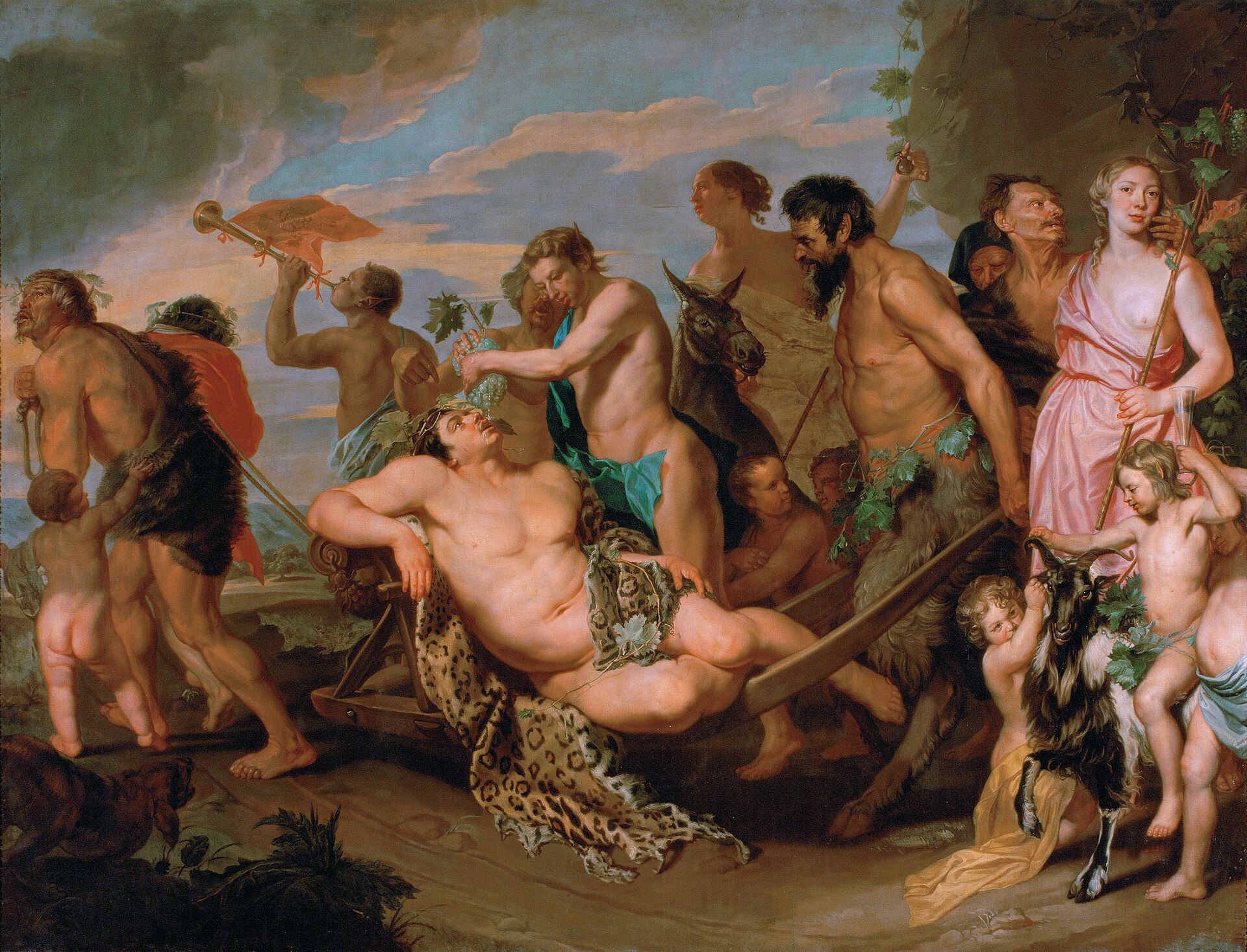 Gemälde „Triumph des Bacchus“ von Michaelina Wautier: ausgelassener Festzug mit dem Weingott, Mänaden und Satyrn.
