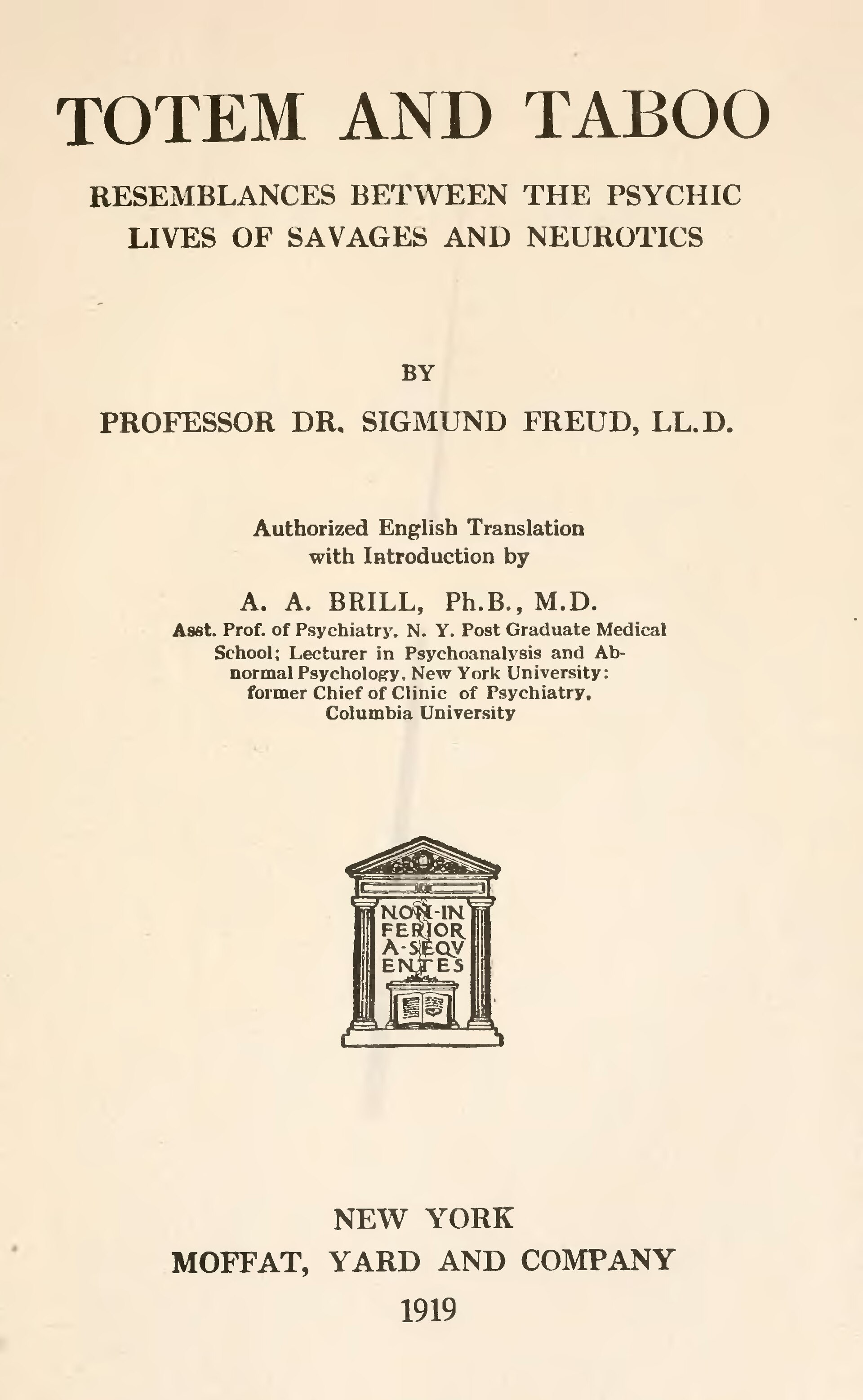 Titelseite der englischen Ausgabe von Sigmund Freuds „Totem and Taboo“ aus dem Jahr 1919.