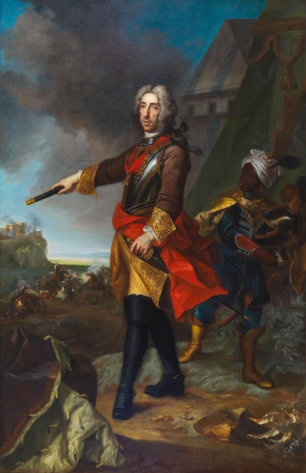 Gemälde von Johann Gottfried Auerbach: Prinz Eugen von Savoyen in Rüstung als Feldherr.