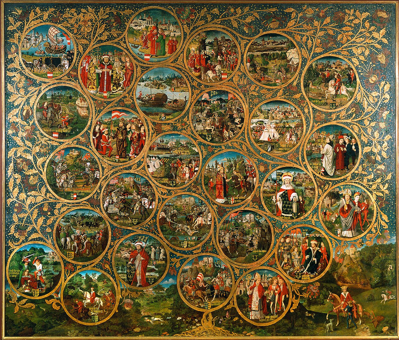 Die Mitteltafel des Babenberger Stammbaums von Hans Part im Stift Klosterneuburg.