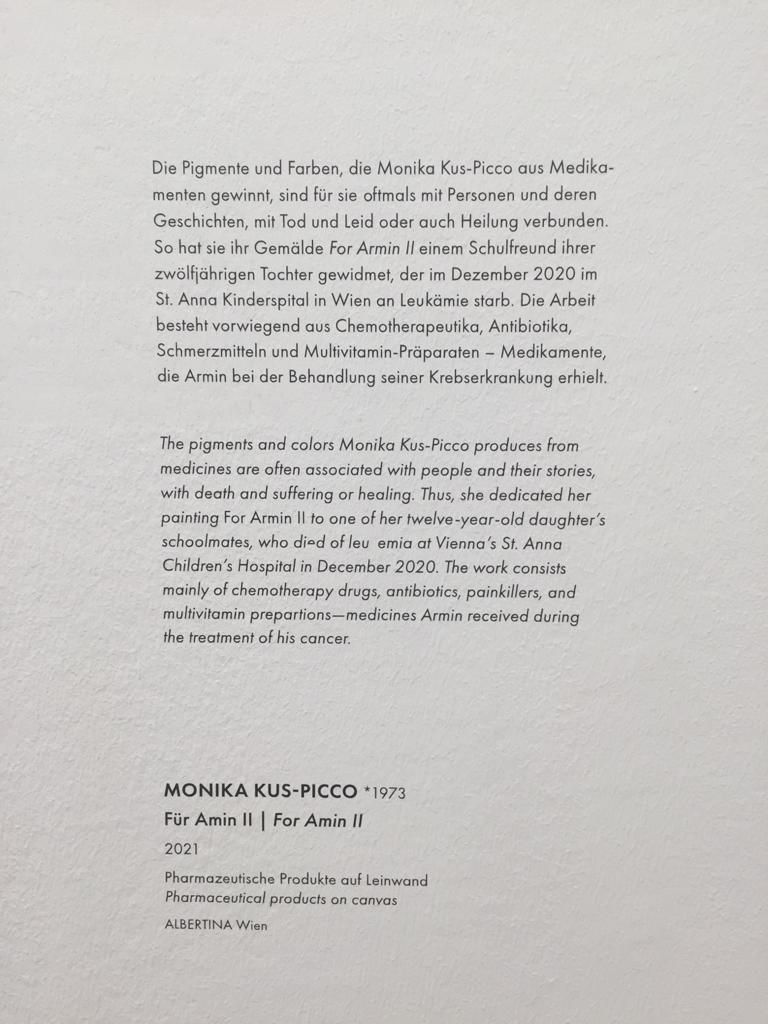 Wandtext der Albertina neben dem Gemälde „Für Amin II“ von Monika Kus-Picco