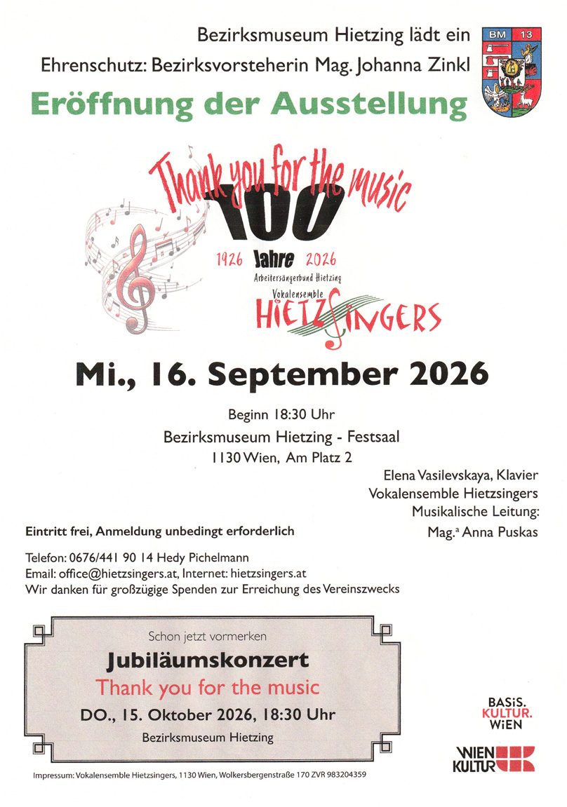 100 Jahre Vokalensemble Hietzsingers – Bezirksmuseum Hietzing