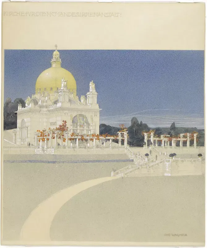 Otto Wagner, Kirche St. Leopold am Steinhof, Wettbewerbsprojekt, Perspektive, 1902–1903.