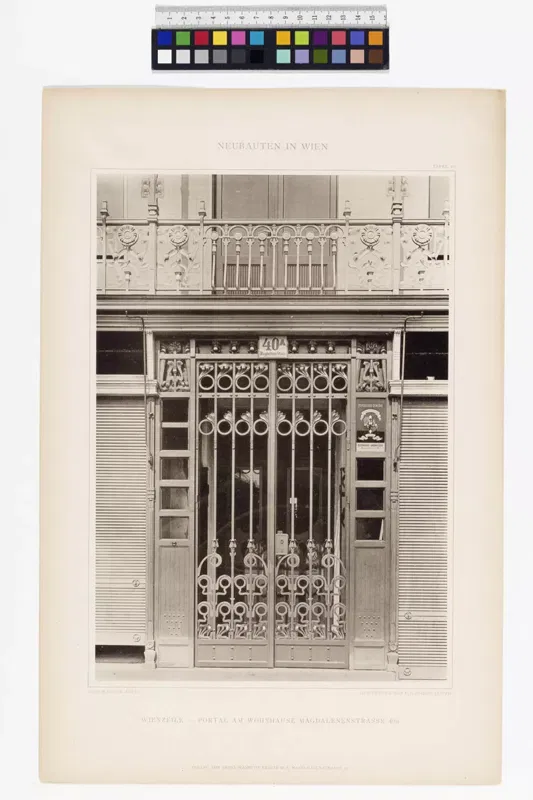 Linke Wienzeile 40, Portal, Tafel aus „Moderne Städtebilder“, 1900.