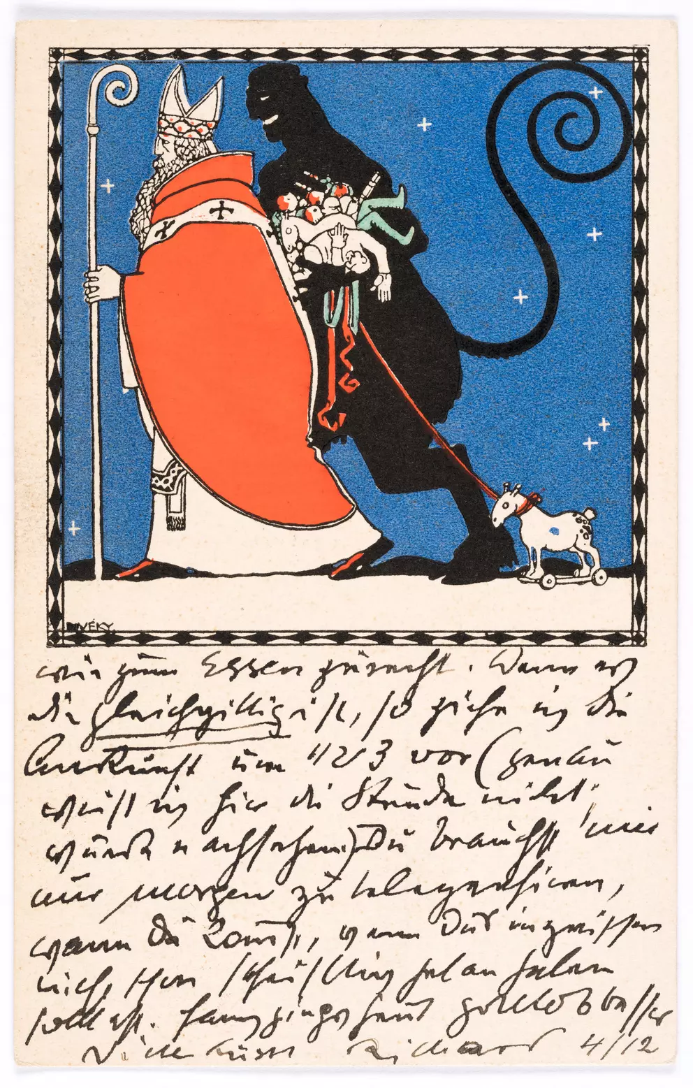 Nikolo- und Krampuskarte der Wiener Werkstätte