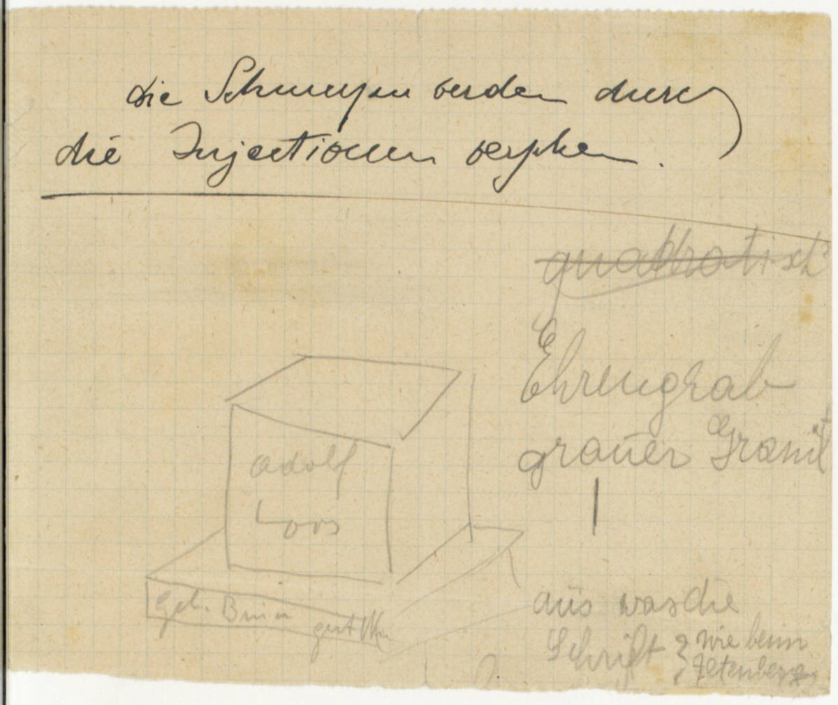 Adolf Loos skizziert sein eigenes Grab