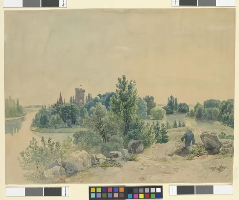 Johann Christoph Erhard, Die Franzensburg in Laxenburg, Aquarell um 1816.