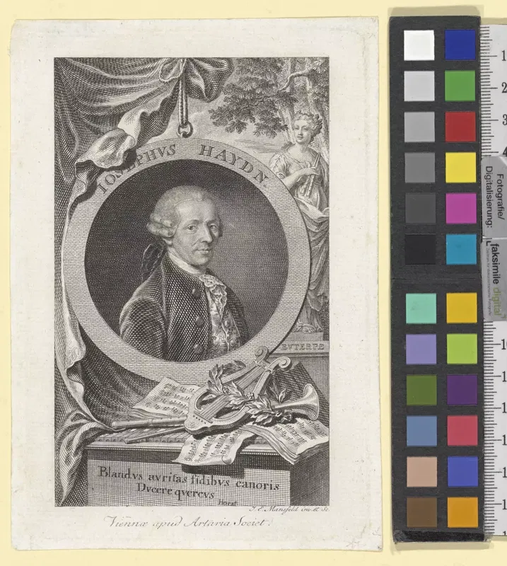 Joseph Haydn, Kupferstich von Johann Ernst Mansfeld, Verlag Artaria, 1781.