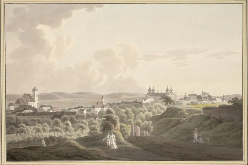 Joseph Högel, Blick auf Eisenstadt und Schloss, Zeichnung.