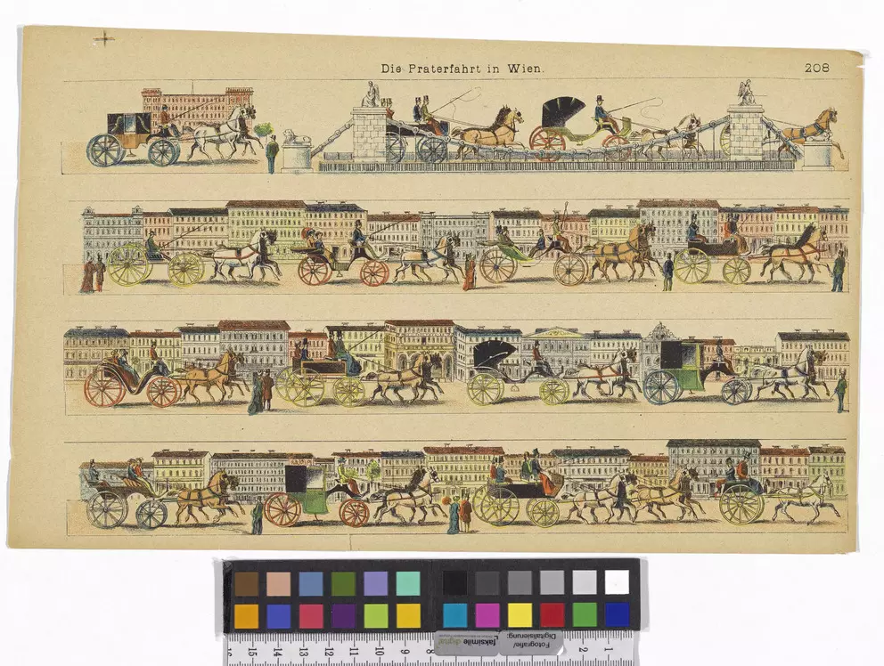 Die Praterfahrt zum Ausschneiden, um 1875