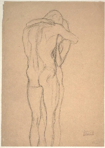Gustav Klimt, Studie für „Diesen Kuss der ganzen Welt“ im Beethovenfries, Zeichnung, 1901