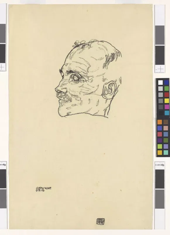 Egon Schiele, Gustav Klimt in der Totenkammer des Allgemeinen Krankenhauses, Zeichnung, 1918, Wien Museum.