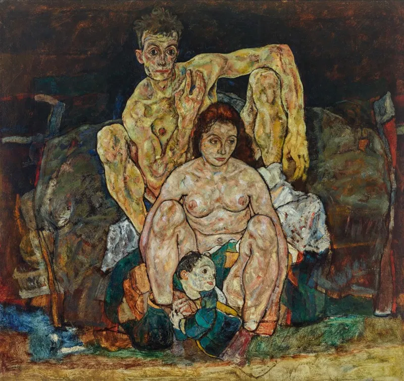 Egon Schiele, Kauerndes Menschenpaar (Die Familie), 1918, Belvedere, Wien.