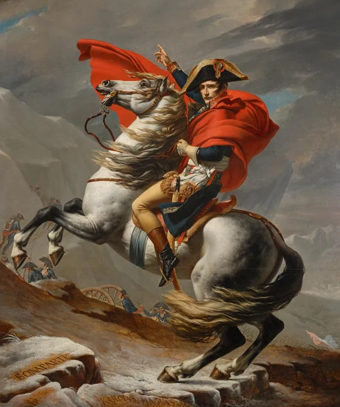 Jacques-Louis David, Napoleon am Großen St. Bernhard, 1801, Öl auf Leinwand, Belvedere, Wien.