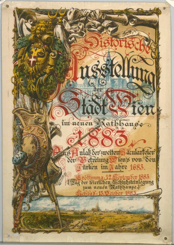 Ladislaus Eugen Petrovits und Jacob Weiner, Farblithographie zur Historischen Ausstellung der Stadt Wien 1883.