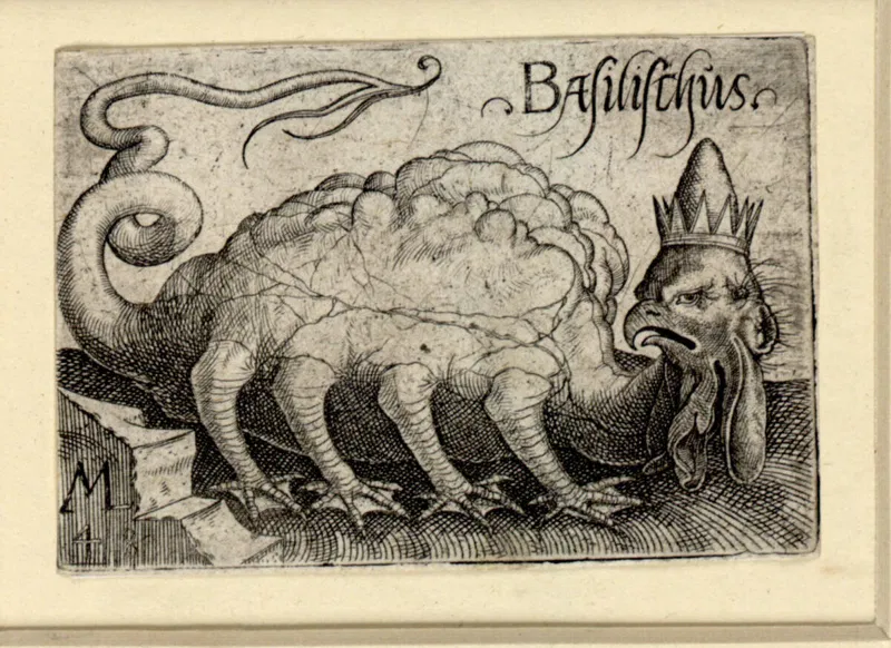 Kupferstich von Melchior Lorch aus dem Jahr 1548 mit der Darstellung eines Basilisken
