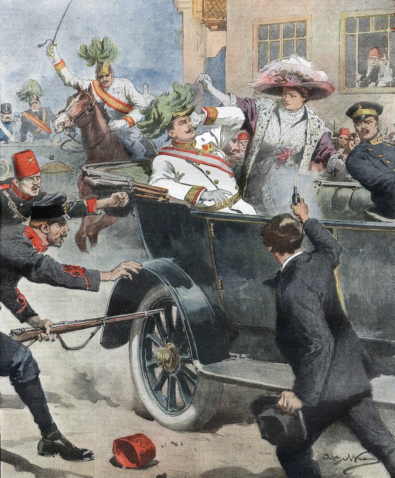 Achille Beltrame, Das Attentat von Sarajevo, Titelbild der Domenica del Corriere, Juli 1914