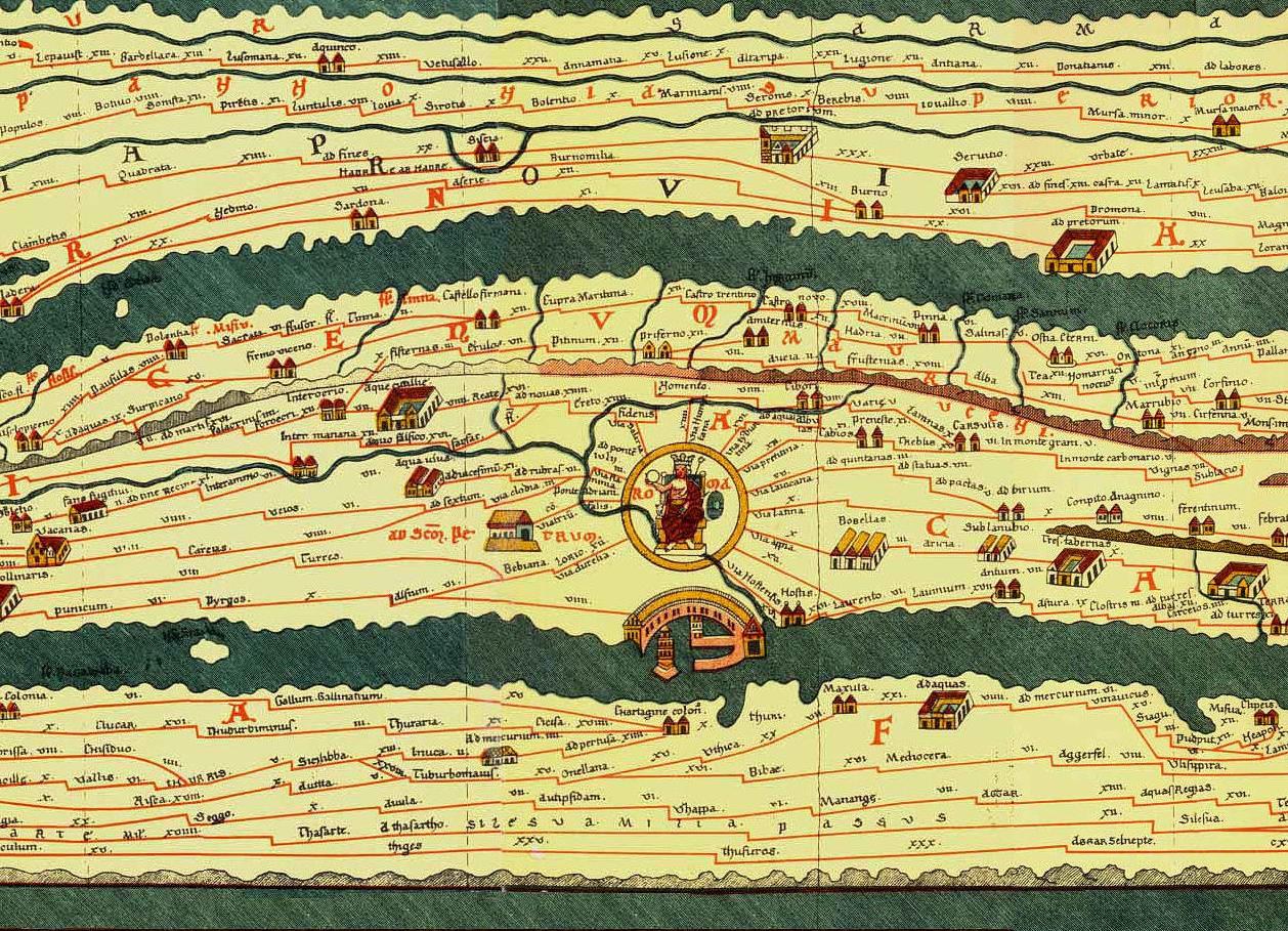 Tabula Peutingeriana, Ausschnitt mit Rom, Faksimile von Konrad Miller