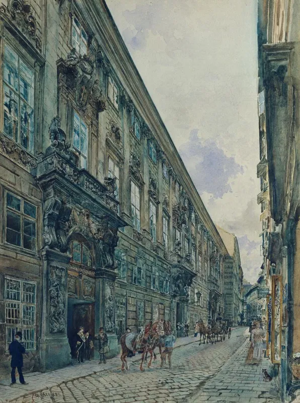 Rudolf von Alt, Das Winterpalais des Prinzen Eugen von Savoyen in der Himmelpfortgasse, Aquarell von 1882