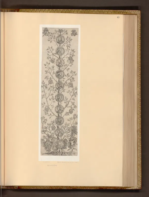 Radierung von 1569: Stammbaum des Hauses Habsburg von Rudolf I. bis Maximilian II.