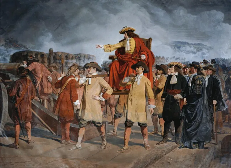 Carl Wurzinger, Ernst Rüdiger Graf Starhemberg besichtigt die Verteidigungsarbeiten auf der Löwelbastei, Gemälde von 1868.
