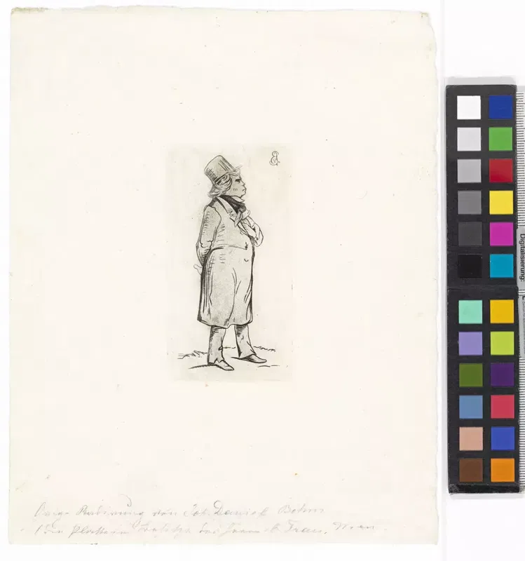 Ludwig van Beethoven beim Spaziergang, Seitenansicht, um 1820.