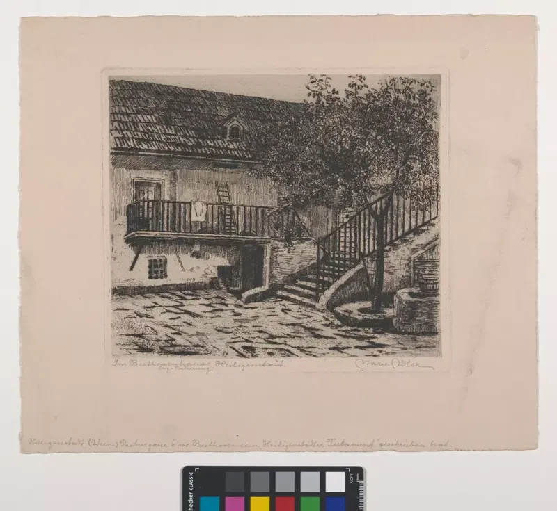 Hofansicht des Hauses Probusgasse 6 in Heiligenstadt, Radierung um 1900.