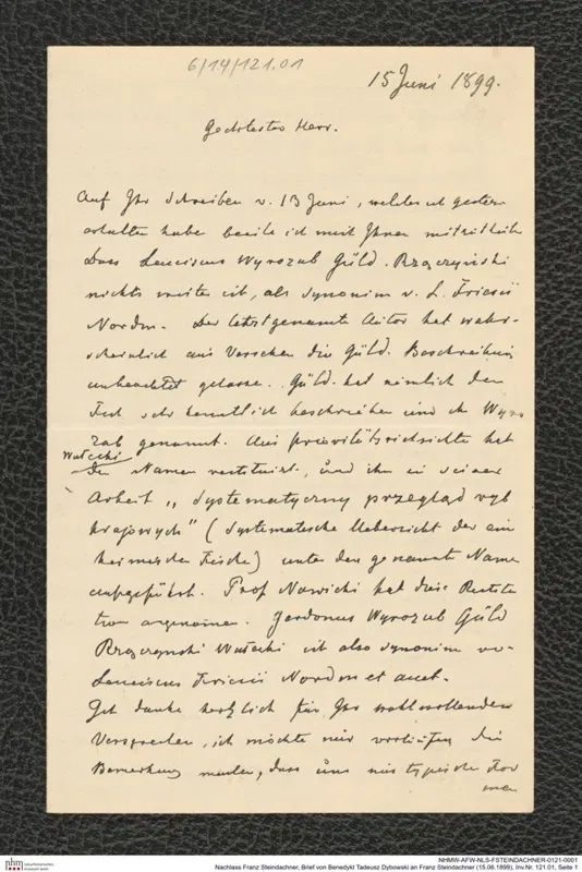 Brief von Benedykt Dybowski an Franz Steindachner, 1899.