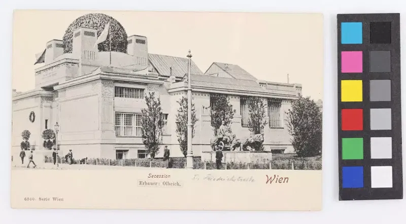 Ansichtskarte der Secession an der Friedrichstraße in Wien, um 1903/04.