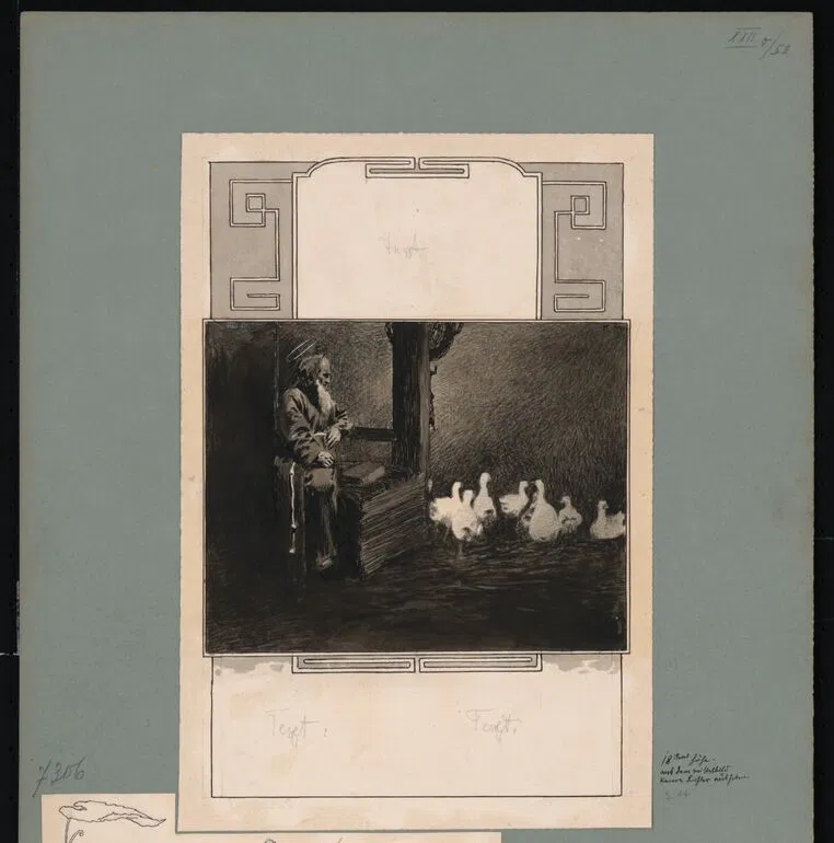 Koloman Moser, Entwurf für eine Buchillustration zum Gedicht Die Martinsgans von Simon Dach, 1897.