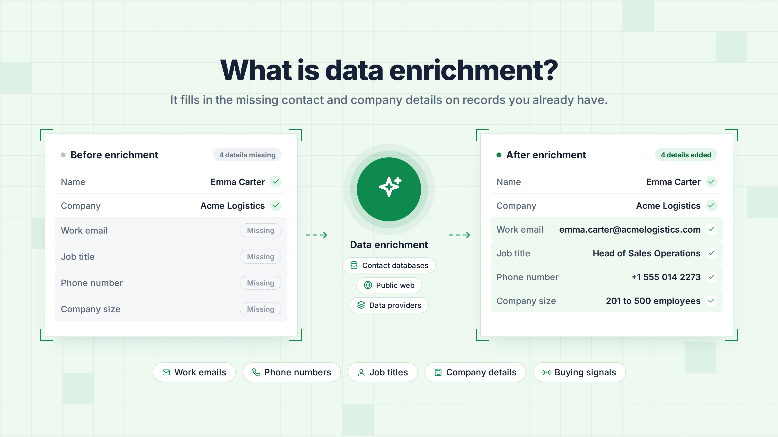What is data enrichment: one lead record before and after enrichment